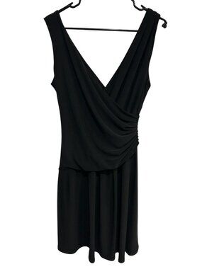 Essentials By A.B.S 8 Black Sleeveless Crossover Draped Mini Dress Clean Girl